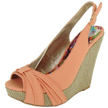 Qupid Glory-28 Pleated Peep Toe Slingback Wedge