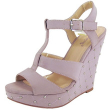 Qupid Glory-29 Studded T-Strap Open Toe Wedge