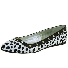 Qupid Gracie-13 Dalmatian Studded Pointy Toe Ballet Flat