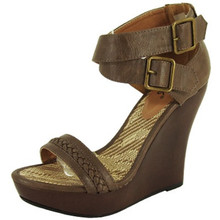 Qupid Lorane-128 Braided Open Toe Platform Wedge