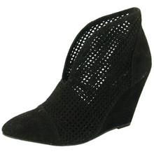 Qupid Maddox-11 Perforated Pointy Toe Wedge Bootie