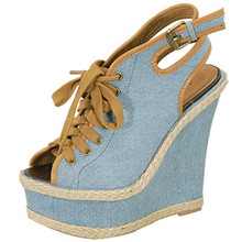 Qupid Kunis-26 Lace Up Peep Toe Platform Wedge
