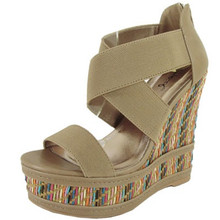 Qupid Lambert-12 Criss Cross Open Toe Platform Wedge