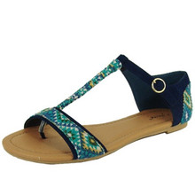 Qupid Lana-292 Tribal Print T-Strap Flat Sandal