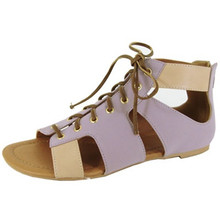 Qupid Lana-305 Two Tone Lace Up Gladiator Flat Sandal