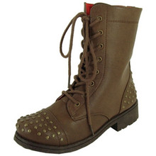 Qupid Missile-08 Studded Lace Up Military Bootie