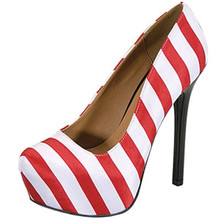Qupid Miriam-94 Striped Print Almond Toe Pump