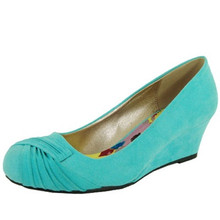Qupid Morris-02 Suede Ruched Round Toe Wedge