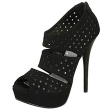 Qupid Neutral-425 Nubuck Perforated Peep Toe Bootie