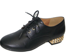 Qupid Ossie-01X Studded Spike Lace Up Oxford Flat