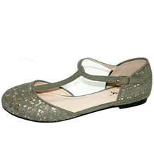 Qupid Palmer-99 Glitter Lace T-Strap Round Toe Flat