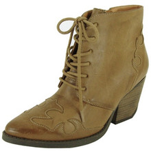 Qupid Newton-08 Pointy Toe Lace Up Cowboy Ankle Bootie