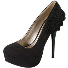 Qupid Neutral-388 Round Toe Ruffle Platform Pump