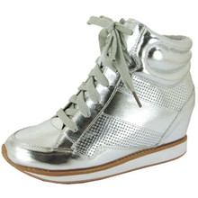 Qupid Patton-02 Metallic High Top Lace Up Wedge Sneaker