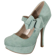 Qupid Onyx-145 Bow Mary Jane Round Toe Pump