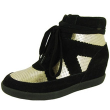 Qupid Patrol-31 Perforated High Top Lace Up Wedge Sneaker