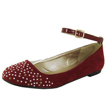 Qupid Palmer-92 Studded Ankle Strap Round Toe Ballet Flat