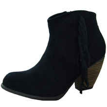 Qupid Priority-16 Fringe Round Toe Ankle Bootie