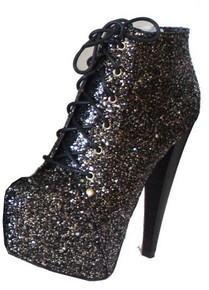 Qupid Pratt-05X Glitter Lace Up Platform Ankle Bootie