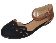 Qupid Palmer-64X Two Tone Ankle Strap Cut Out Flat