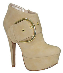 Qupid Penelope-132 Nubuck Buckle Almond Toe Platform Bootie