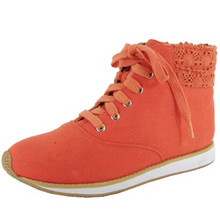 Qupid Pippa-07 Crochet Lace Up Round Toe Sneaker