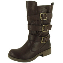 Qupid Raggae-01 Buckle Round Toe Mid Calf Boot