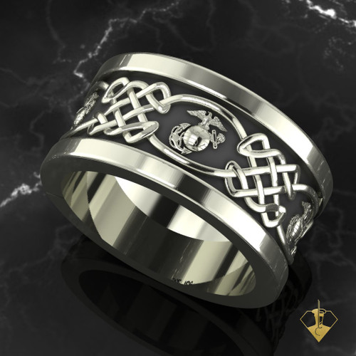 Usmc Celtic Eagle Globe Anchor Wedding Band 10k United States Marine Corps Celtic Wedding Band Available In Sterling Silver 10k 14k And