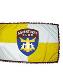 NEW LOGO FLAG Use this flag in your club room, church, parade or display. It is three feet by five feet with the brilliant colors of the Adventurer logo. The church and parade flag has burgundy fringe.

100% nylon
Pole not included