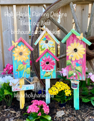 Birdhouse Garden Stakes by Holly Hanley Copyright 2021