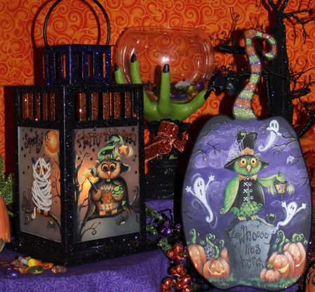 Happy Halloween Lantern and whoo lies here pumpkin by Holly Hanley