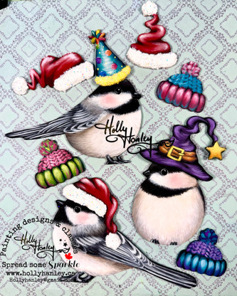 Festive little chickadees by Holly Hanley Copyright 2025