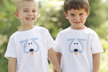 Our twin "Playful Puppy" toddler tee. This Playful Puppy is designed with the number 2, of course, giving it cuteness X2! 