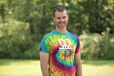 Our fun "Peace.Love.Twins" tie-dye adult tee is the perfect tee for summer! It's super soft and bursting with color. Features our logo on the back neck line in white ink. 