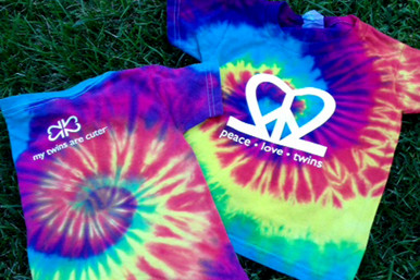 Our fun "Peace.Love.Twins" tie-dye youth tee is the perfect twin set for summer! It's bursting with color and super soft. Also features our logo on the back neck line in white ink. 