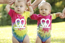 Our fun "Peace.Love.Twins" tie-dye bodysuits are the perfect twin set for summer! It's bursting with color and super soft.