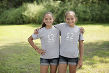 Our twin youth t-shirt set features "I Love My Twin" in grey with white ink on the front.
