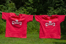 Twin toddler t-shirt set. My Twins Are Cuter "Clever Crab" with a distressed white ink on a vintage red tee. Fun twin t-shirt set.