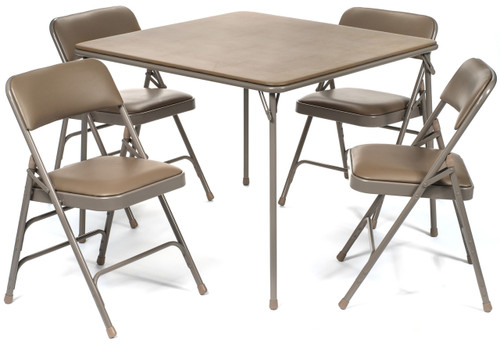 5pc XL Series Folding Card Table and Vinyl Padded Chair Set, Beige - Free Shipping