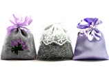 Three Lavender Filled Sachets Packaged in a Clear Pillow Box