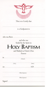 Godparent's Certificate #500 (Pack of 25)