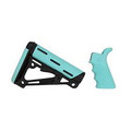 Hogue® Finger Groove Beavertail Grip + AR-15/M-16 OverMolded Collapsible Buttstock - Fits Commercial Buffer Tube - AQUA RUBBER