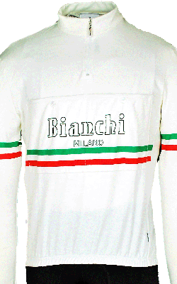 Bianchi Hiten Vintage White Long Sleeve Jersey Close Up View