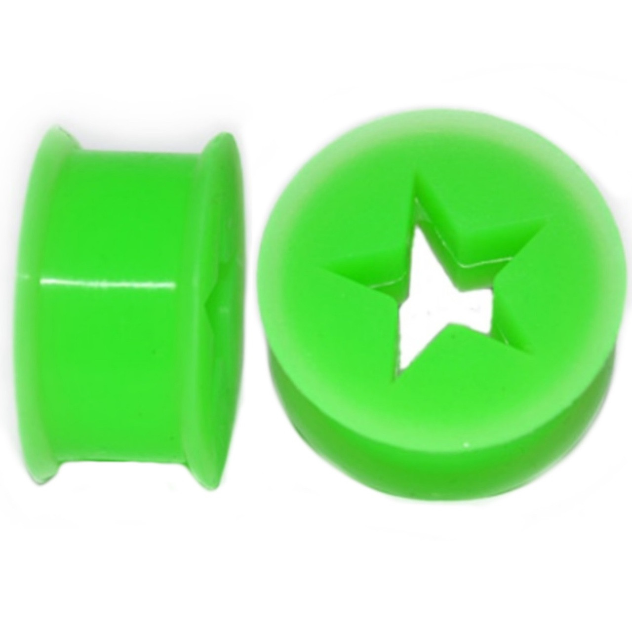 Green Silicone Cut Star Center Ear Plugs (6g13/16")