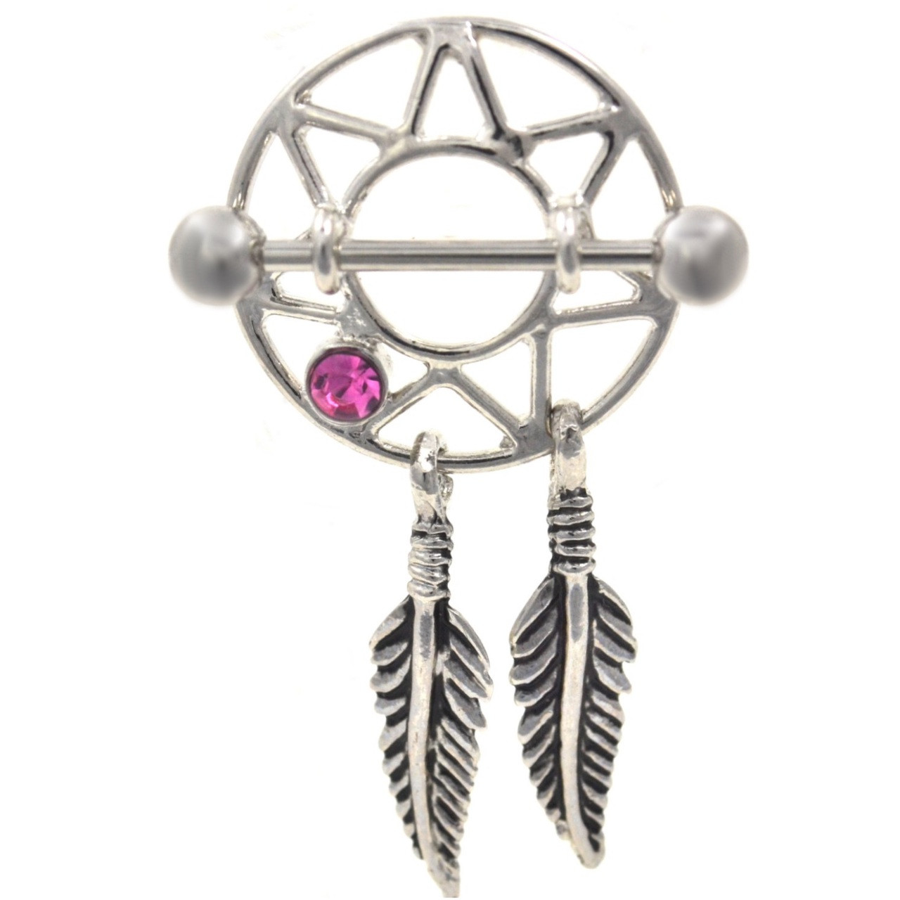 A Pair of Classic Dreamcatcher Feather Nipple Shield Ring