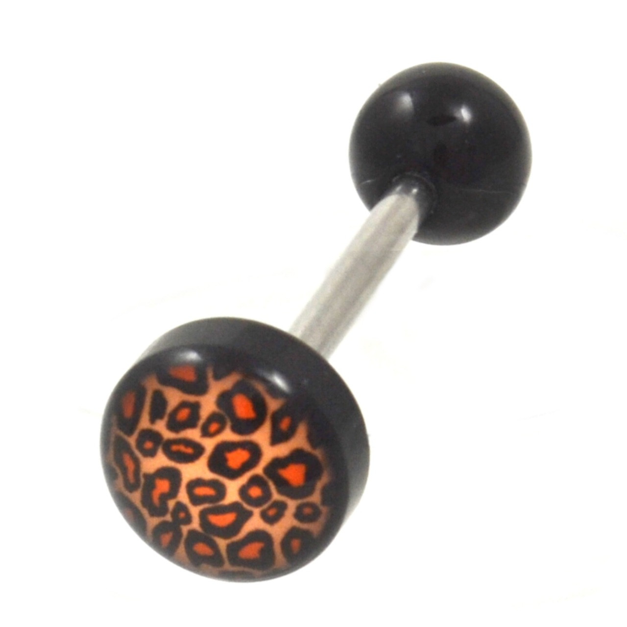 Leopard Pattern Black Tongue Ring Barbell 14G 5/8"