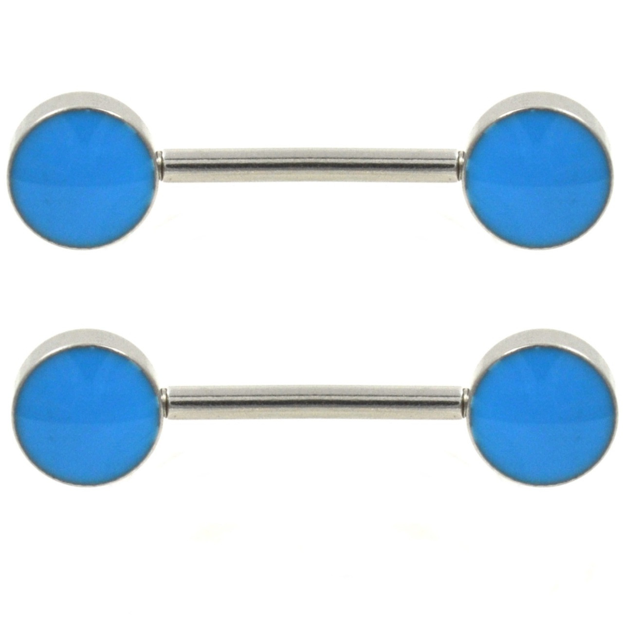 PAIR Aqua Enamel Disc End Nipple Bars 14g 9/16" BodyDazz