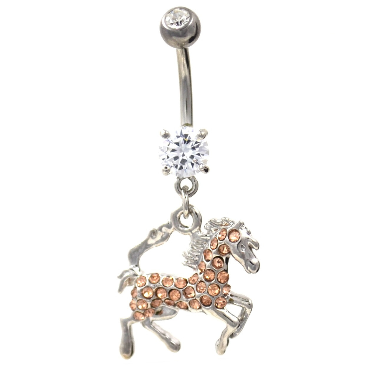 Lucky Gem Horse Shoe Belly Navel Button Bar Ring Dangle Body Piercing Jewellery 