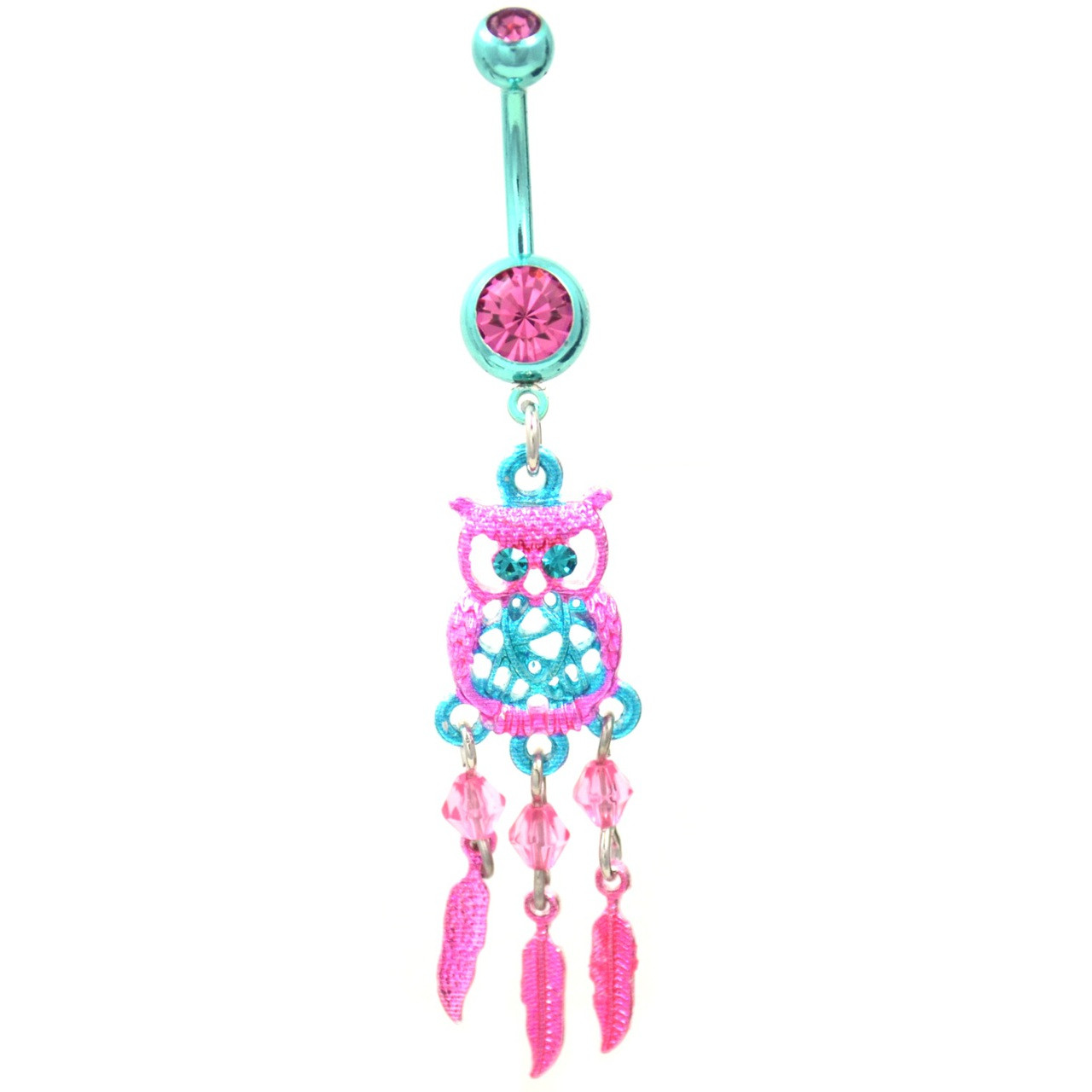 Guardian Owl Dreamcatcher 316L Surgical Steel Belly Button Ring 