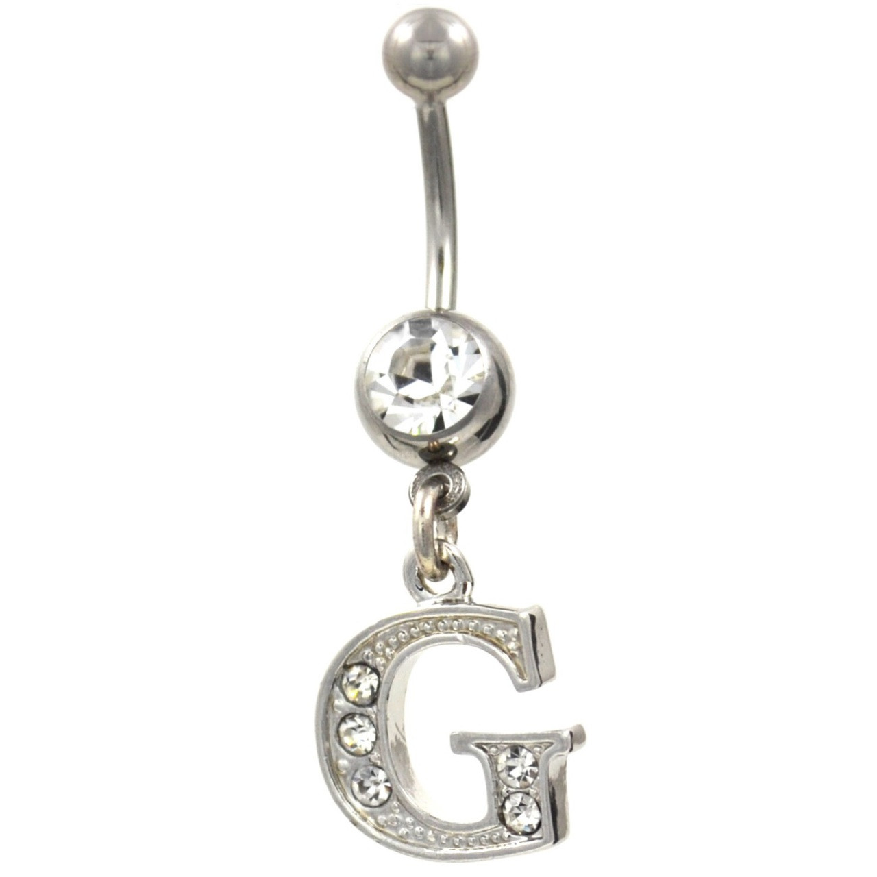 Initial Letter "G" Clear Gems Belly Button Ring